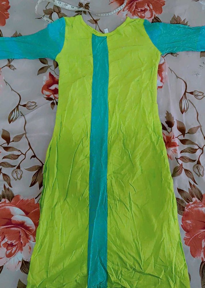 Lime Green Kurta with Blue Stripe