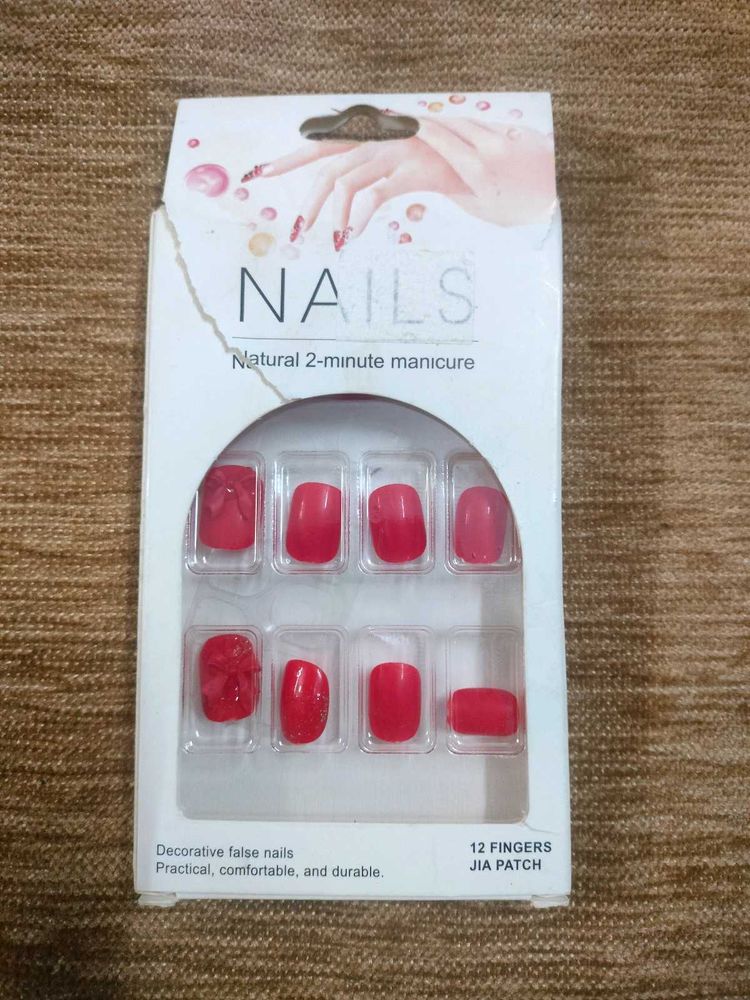 Red Decorative False Nails