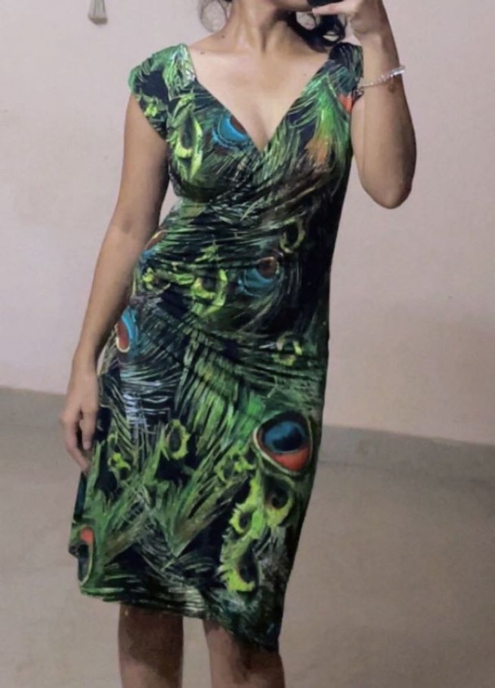 Stunning Peacock Print Wrap Dress
