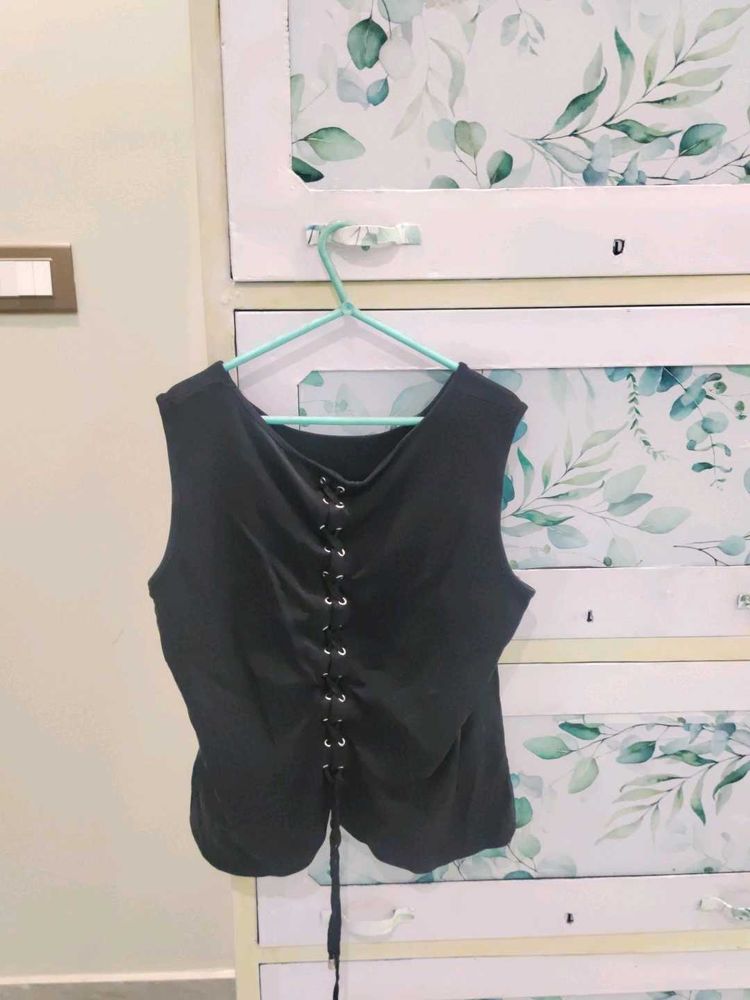 Sleek Black Lace-Up Sleeveless Top