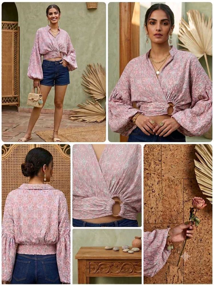Stylish Pink Printed Crop Top