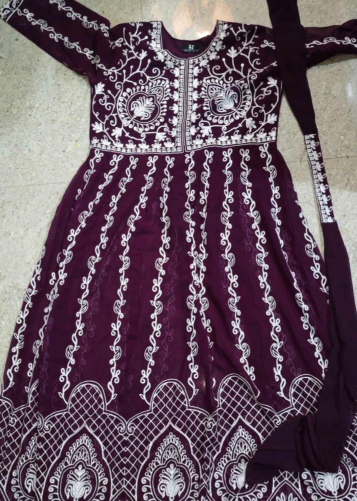 Purple colour embroidery design suit with dupatta