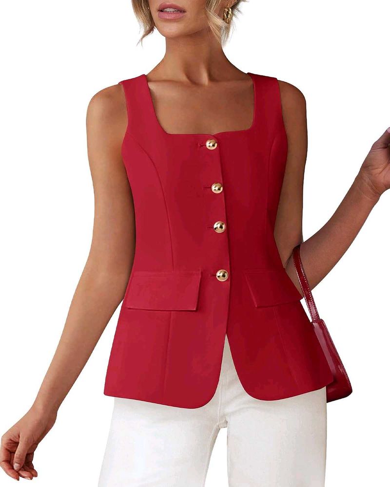 Chic maroon  Sleeveless Blazer Top