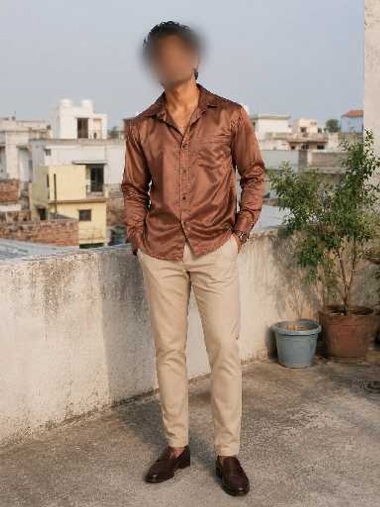 Men's Brown Satin Shirt