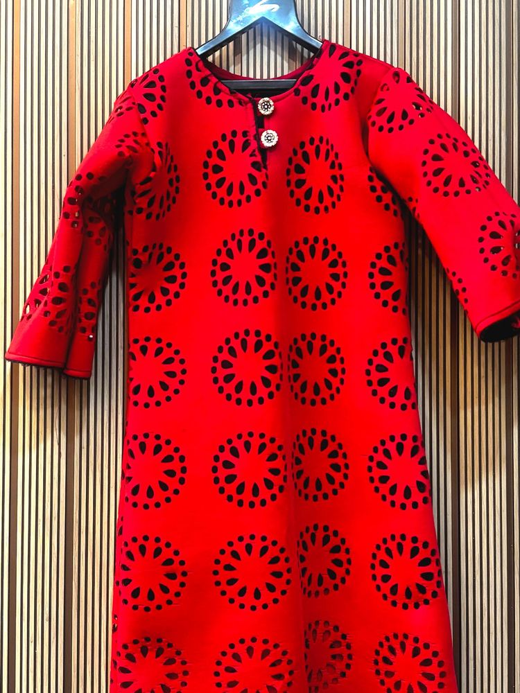 Red Floral Cut-out Dress