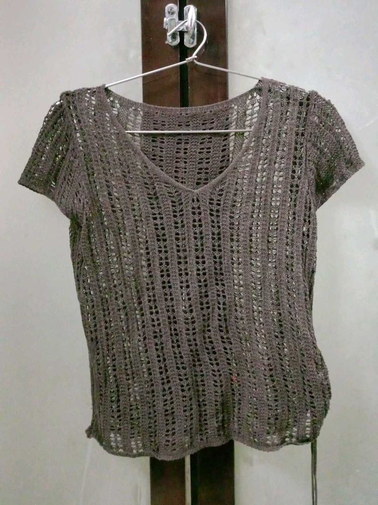 Crochet Knit V-Neck Top