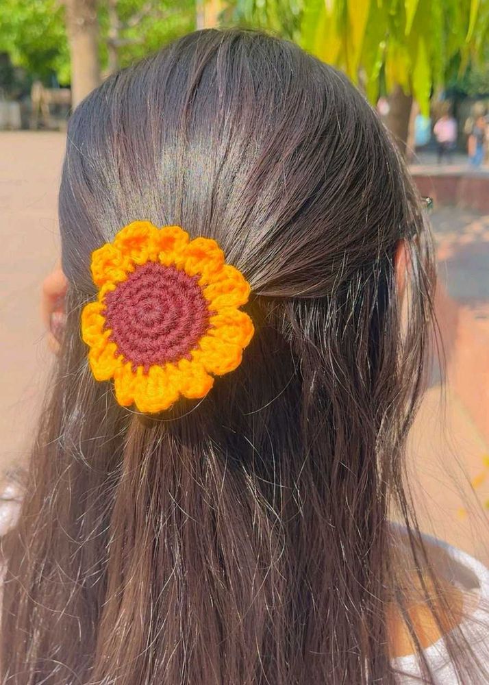 Crochet Sunflower Hair Clip