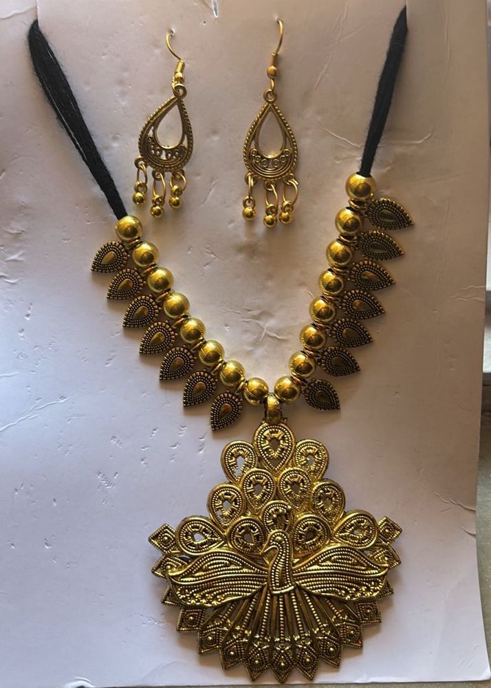 Gold imitation Peacock Necklace &amp; Earrings Set