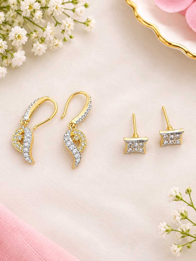Elegant Gold and Diamond Earrings Set