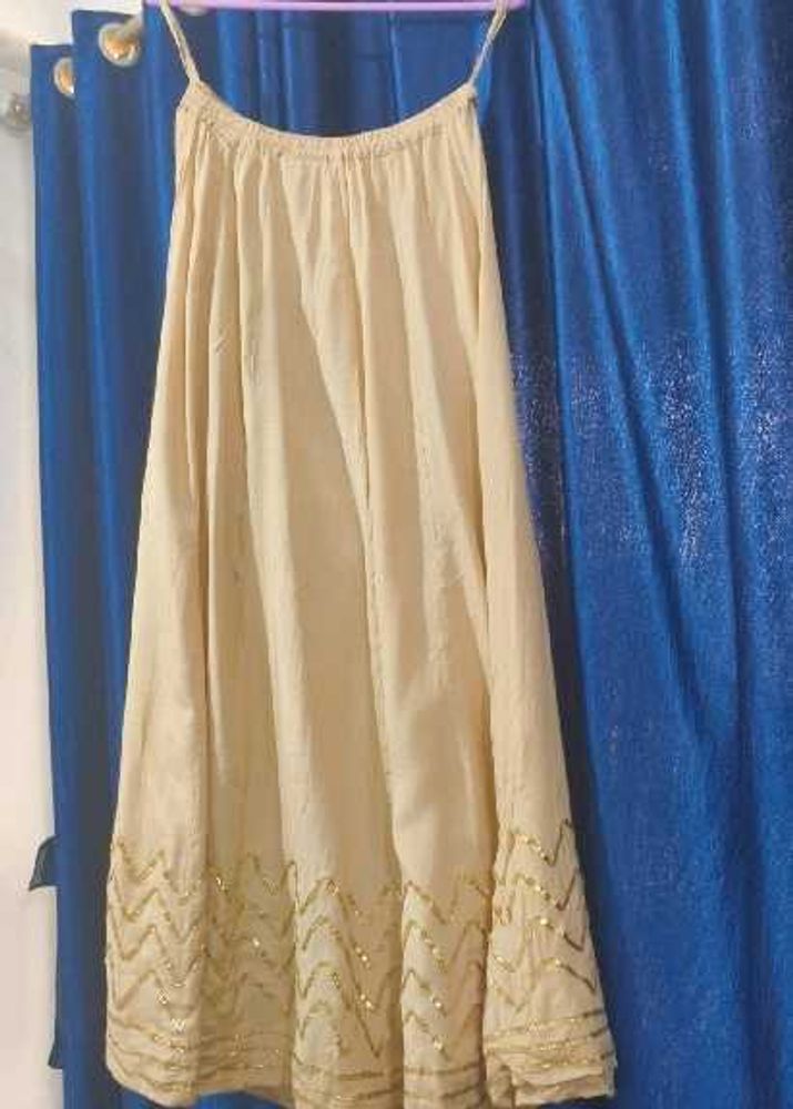 Beige Ethnic Skirt with Golden Embellishments