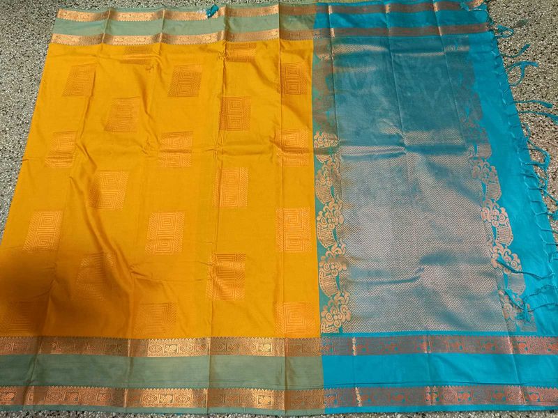Vibrant Yellow &amp; Teal Saree