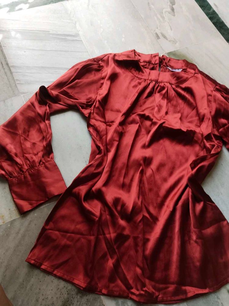 Elegant Rust Satin Blouse