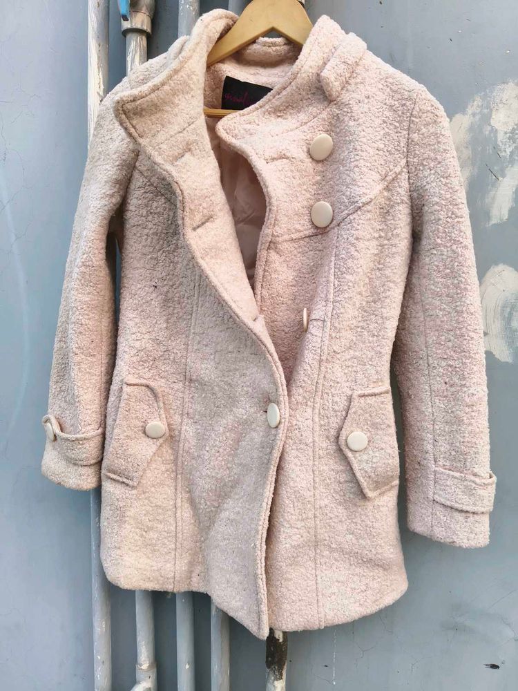 Chic Pink Textured Double-Breasted Coat
