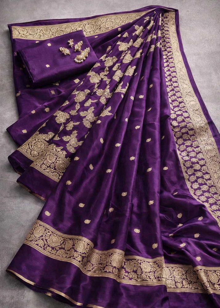 “Royal Purple Saree with Golden Border | Premium L