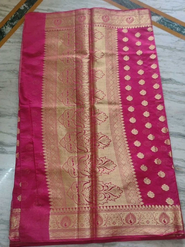 Pink &amp; Gold Banarasi Saree