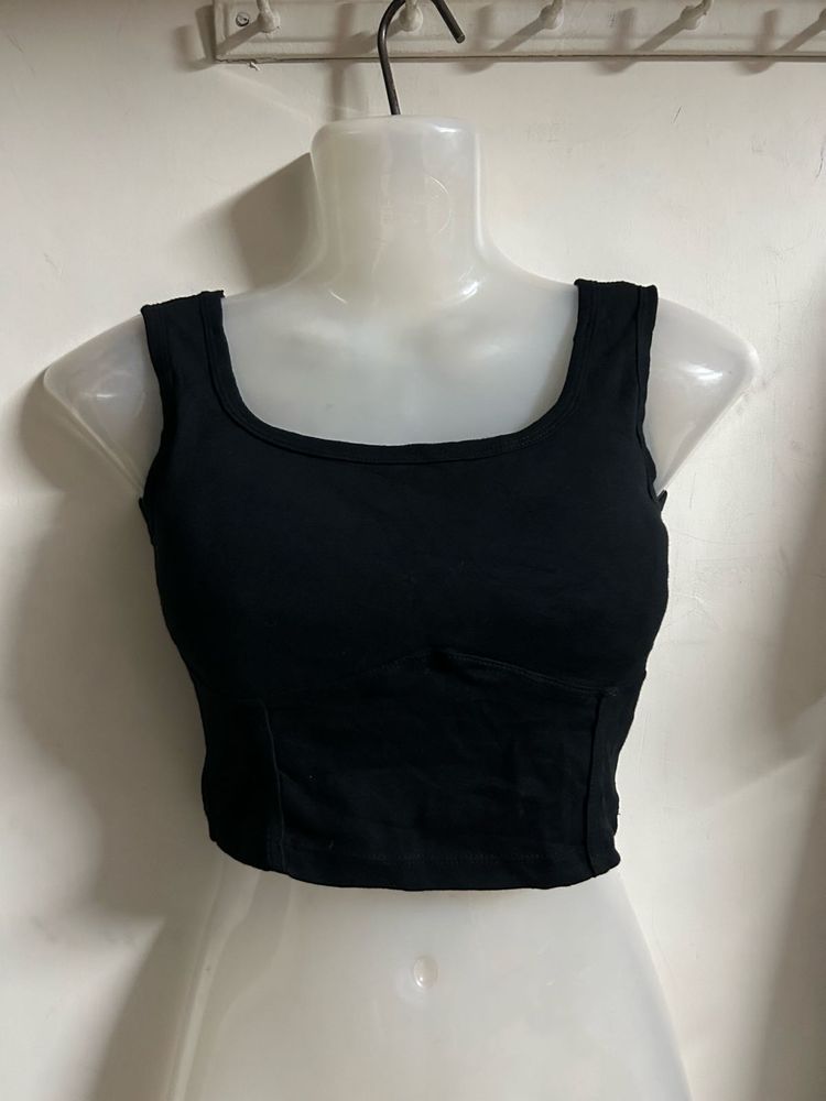 Black Square Neck Crop Top