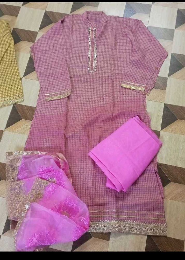Pink Checkered dress material