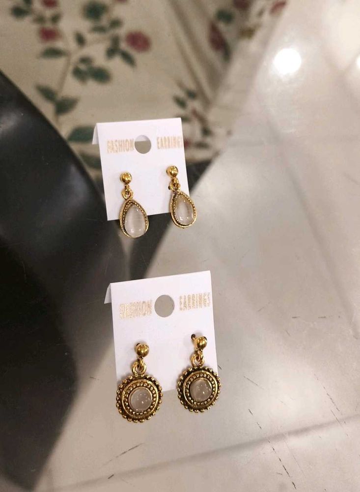 New Fashion Gold Toned Drop Earrings Set Of 2