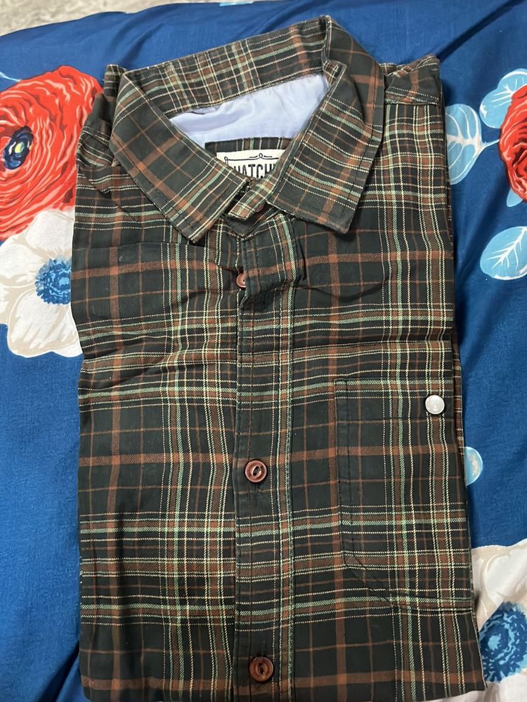 Olive With Dark Green Color Men Shirt