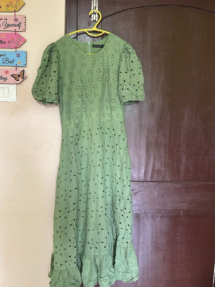 Chic Green Eyelet Midi Dress