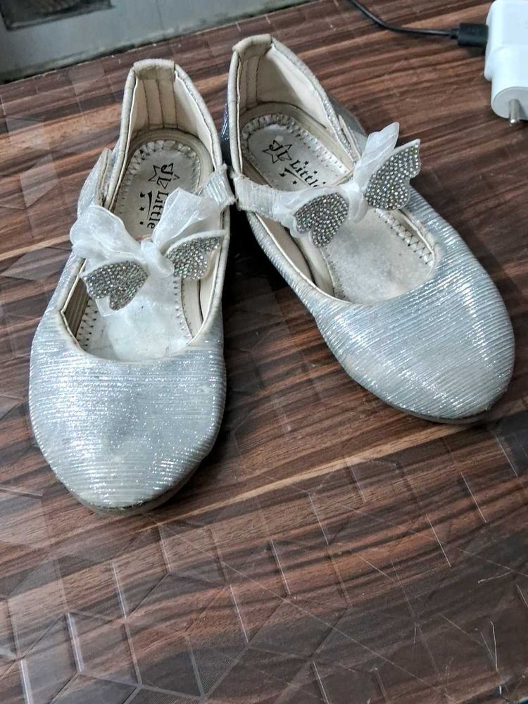 Sparkly Silver Girl's Shoes with Bow