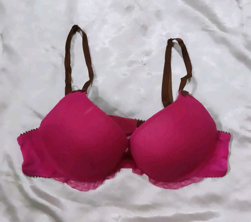 Pink Padded Bra with Lace