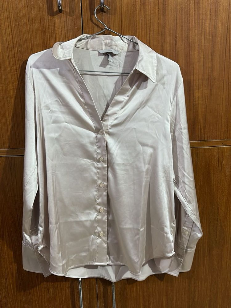 Shiny Satin Button-Up Shirt