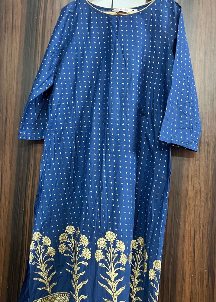 Elegant Blue Kurta with Gold Print