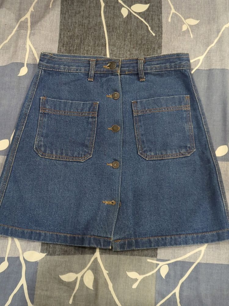 Blue Button Up Denim Skirt