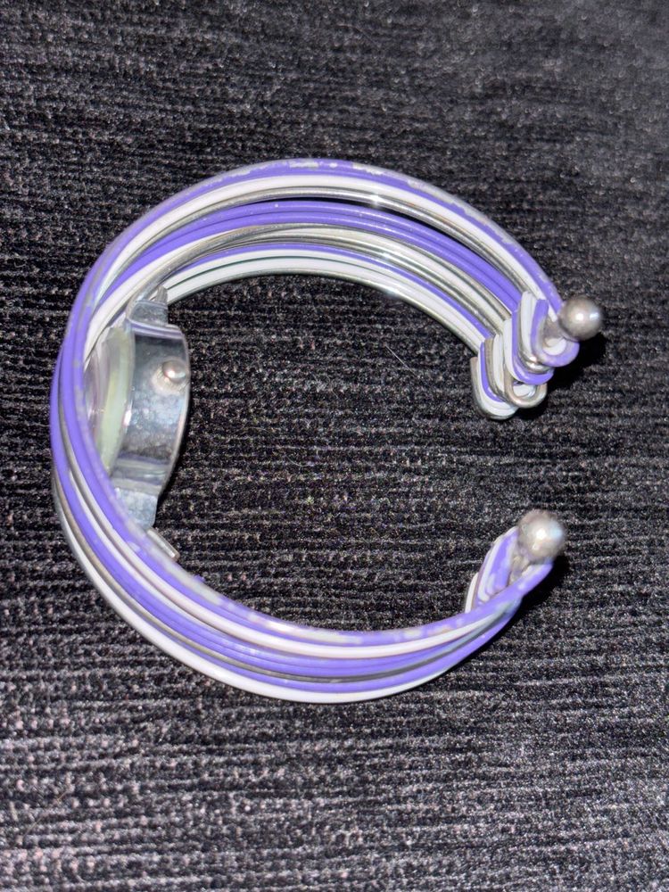 Unique Purple &amp; White Wire Cuff Vintage Watch