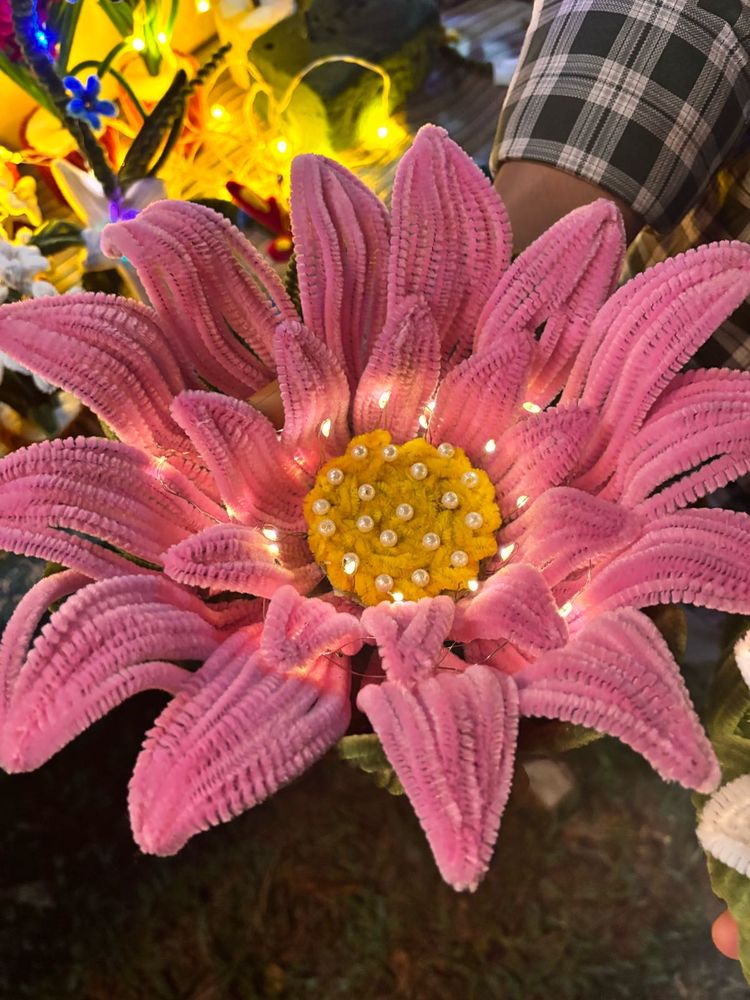 Handmade Pink Flower Showpiece with Lights