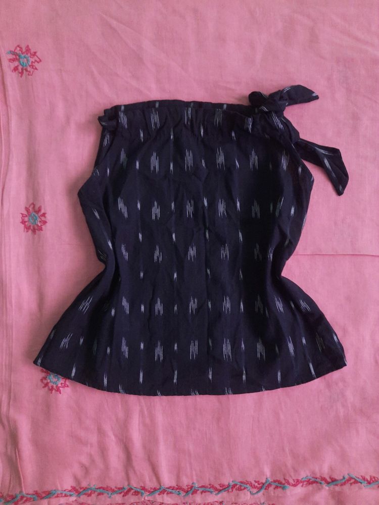 Black Crop Tie Up Top