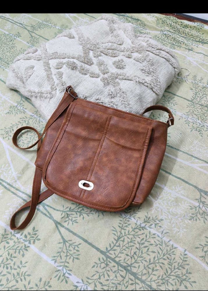 Brown Faux Leather Crossbody Bag