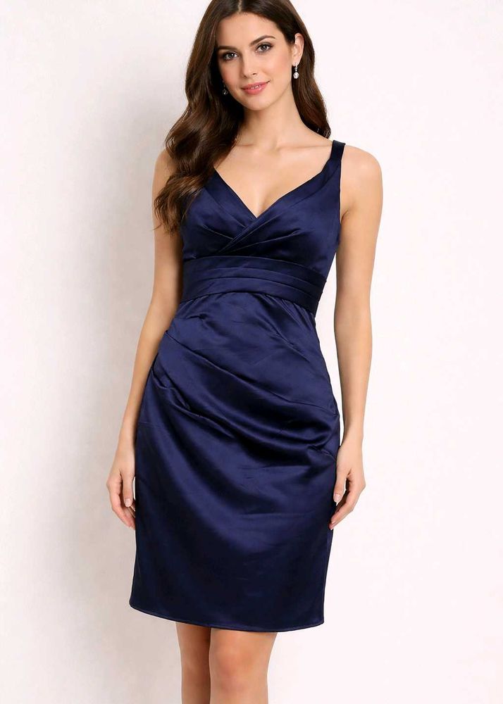 Elegant Navy Blue Satin Dress