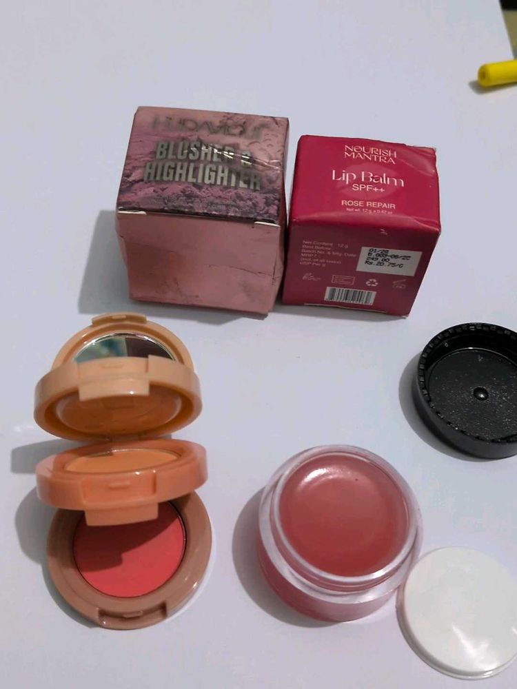 Huda Beauty Blusher &amp; Highlighter Duo + Lip Balm