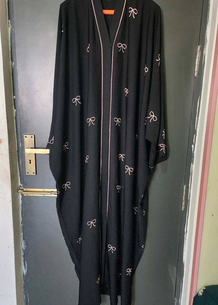 Elegant Black Abaya with Bow Detail