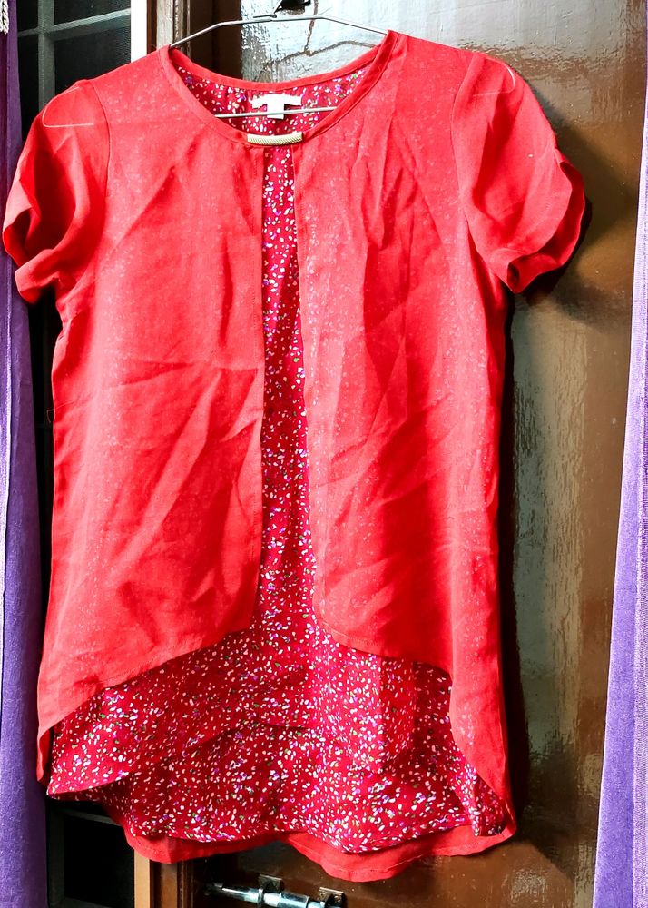 Red Synthetic Western Top