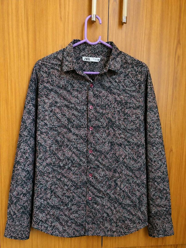 ZARA Men's Printed Long Sleeve Shirt