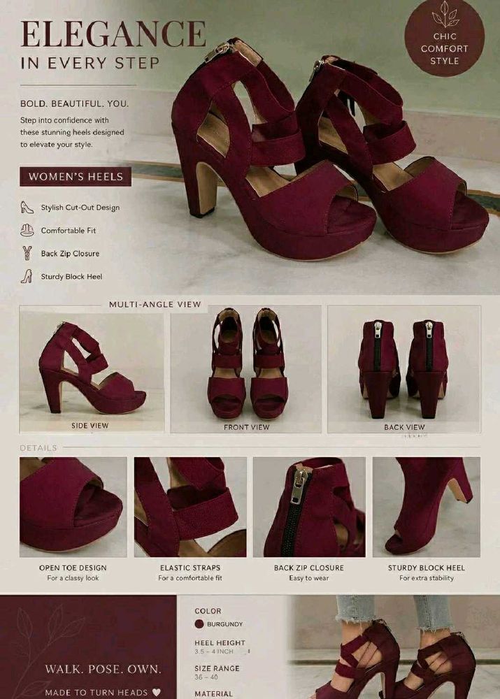 Women's Burgundy/Maroon Heels Sandals | UK/Ind 6
