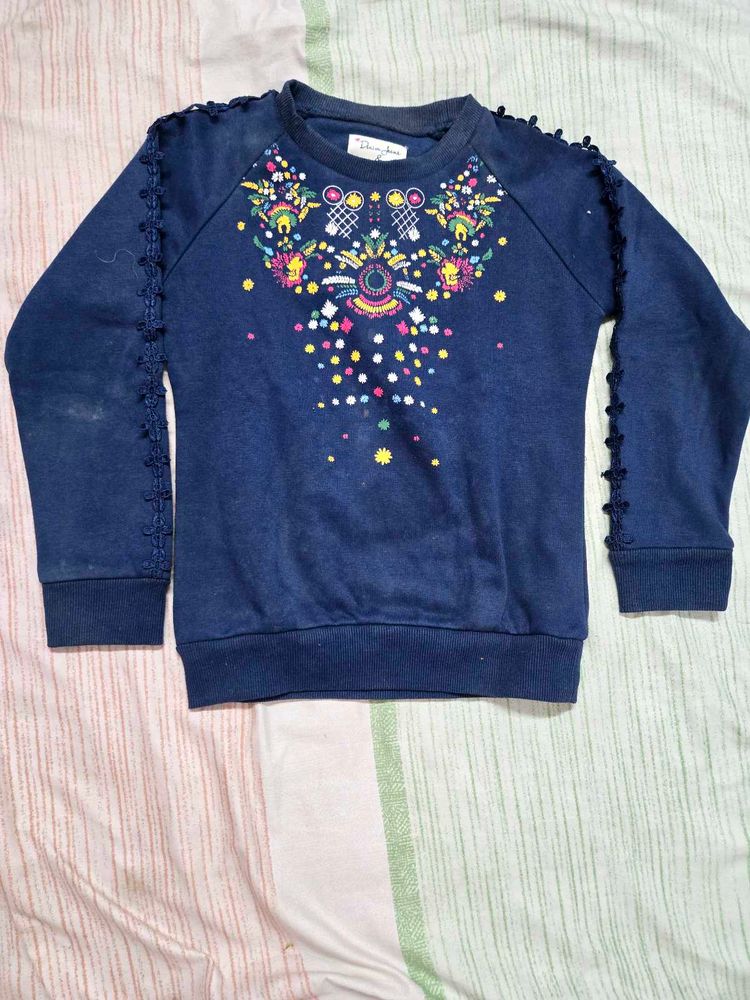 Blue Embroidered Sweatshirt