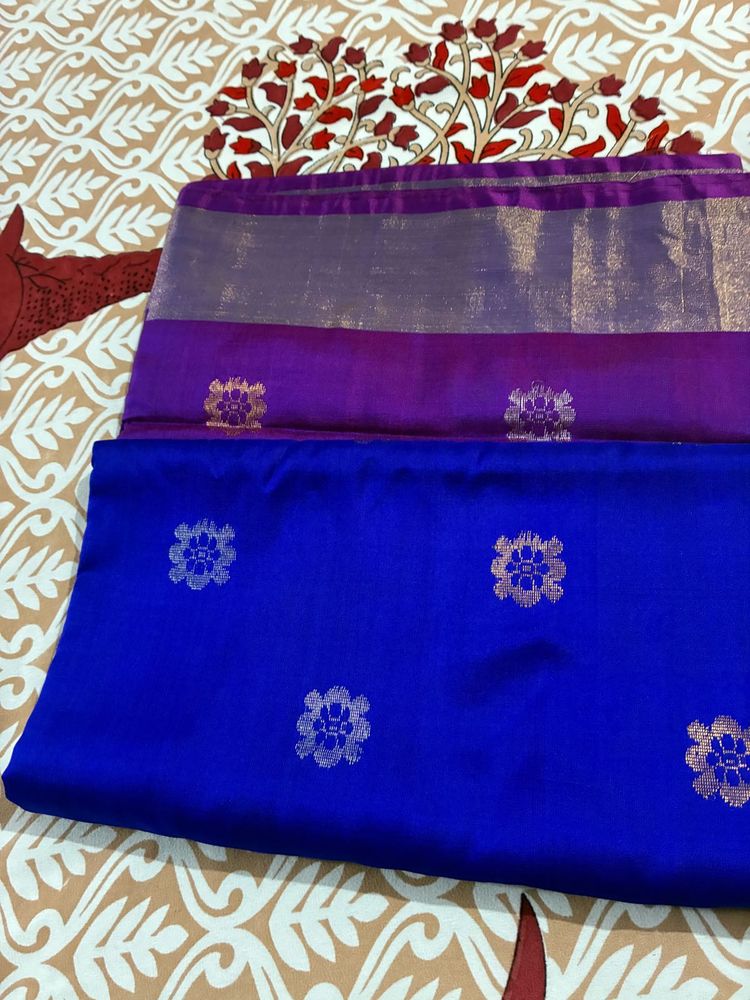 Vibrant Blue &amp; Purple Silk Saree