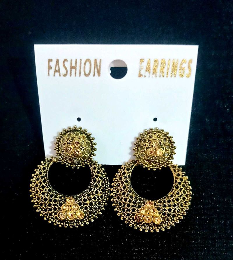 Gold Oxidized Earrings