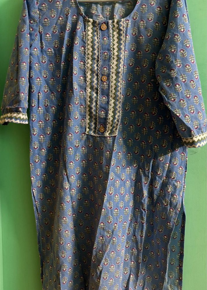 Blue Printed Kurta With Pants