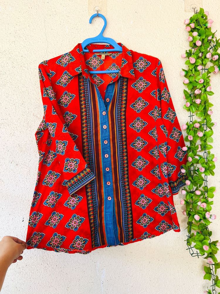 Vibrant orange Ethnic Printed Kurta