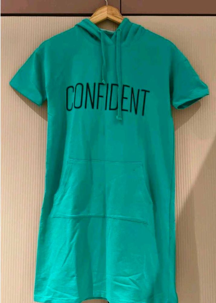 Teal "Confident" Hoodie Dress