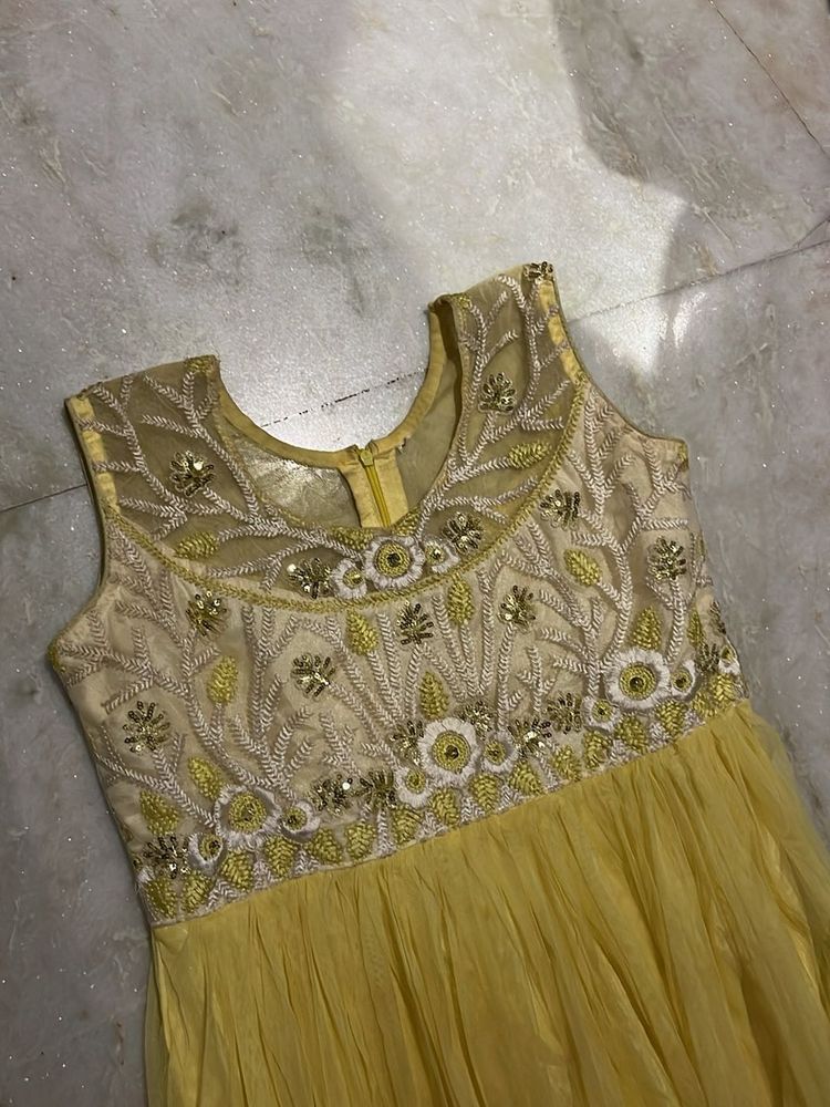yellow vintage gown net dress