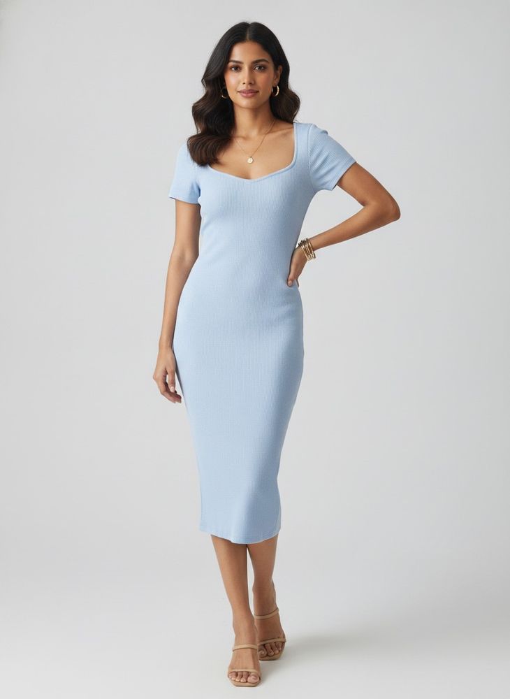 Light Blue Ribbed mini Dress