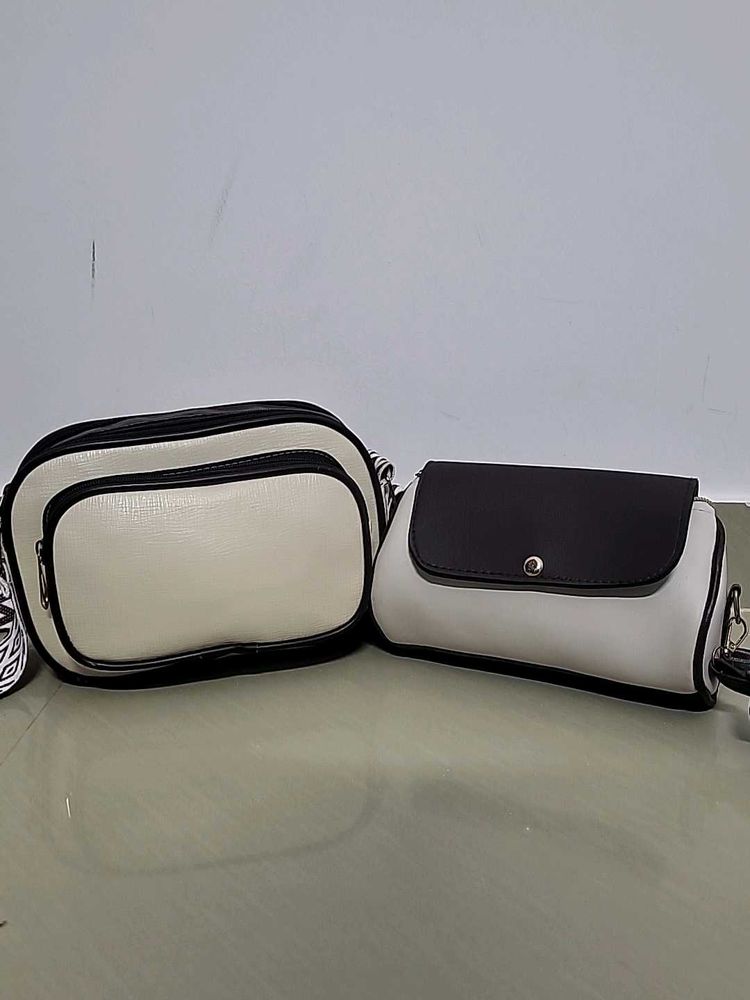 Stylish Cream &amp; Black Crossbody Bags Set