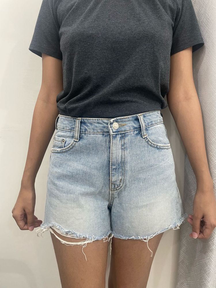 Distressed Light Wash Denim Shorts