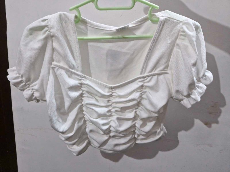 Chic White Ruched Crop Top